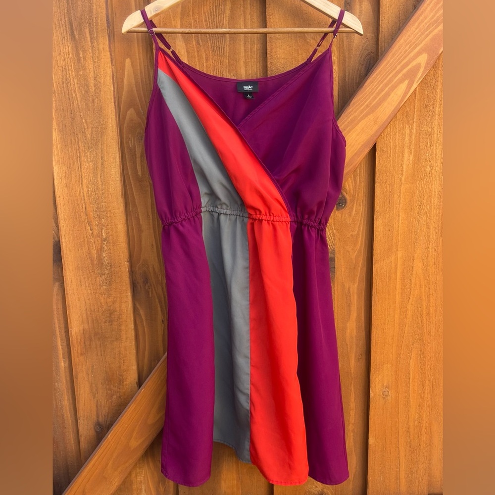 Mossimo Spaghetti Strap Colorblock Summer Sun Dress Cocktail Midi Womens Large